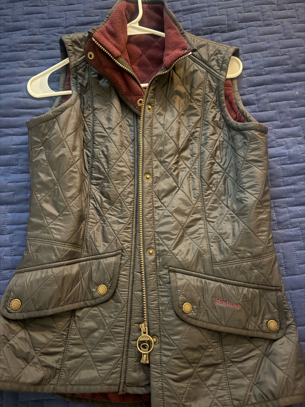 Barbour Quilted Black Vest with Burgundy Interior